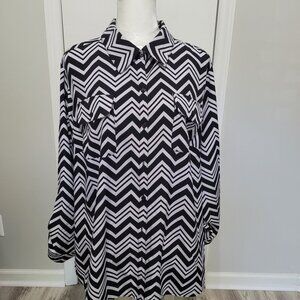 Kim Rogers Chevron Strip Long Sleeve Button Front Blouse